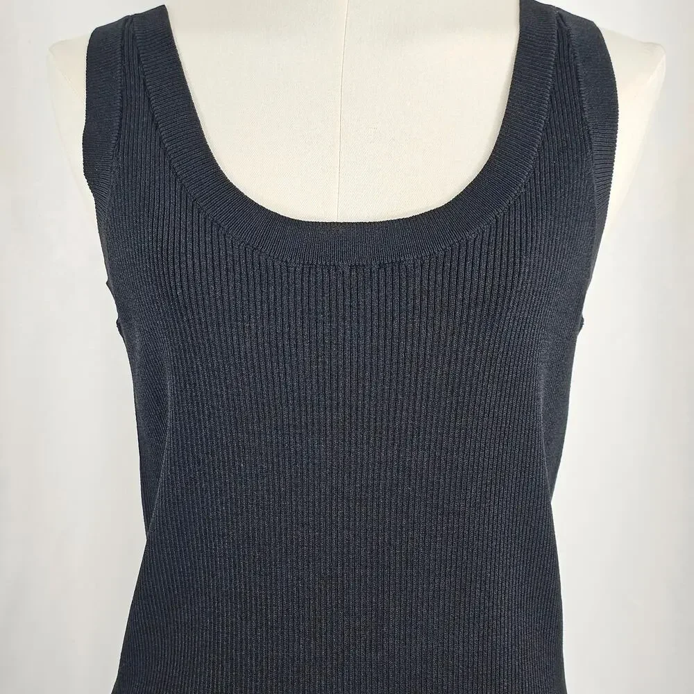 The Drop Yasmin Black Side Slit Rib Knit Midi Tank Dress Women's Size L NWT - Picture 3 of 14